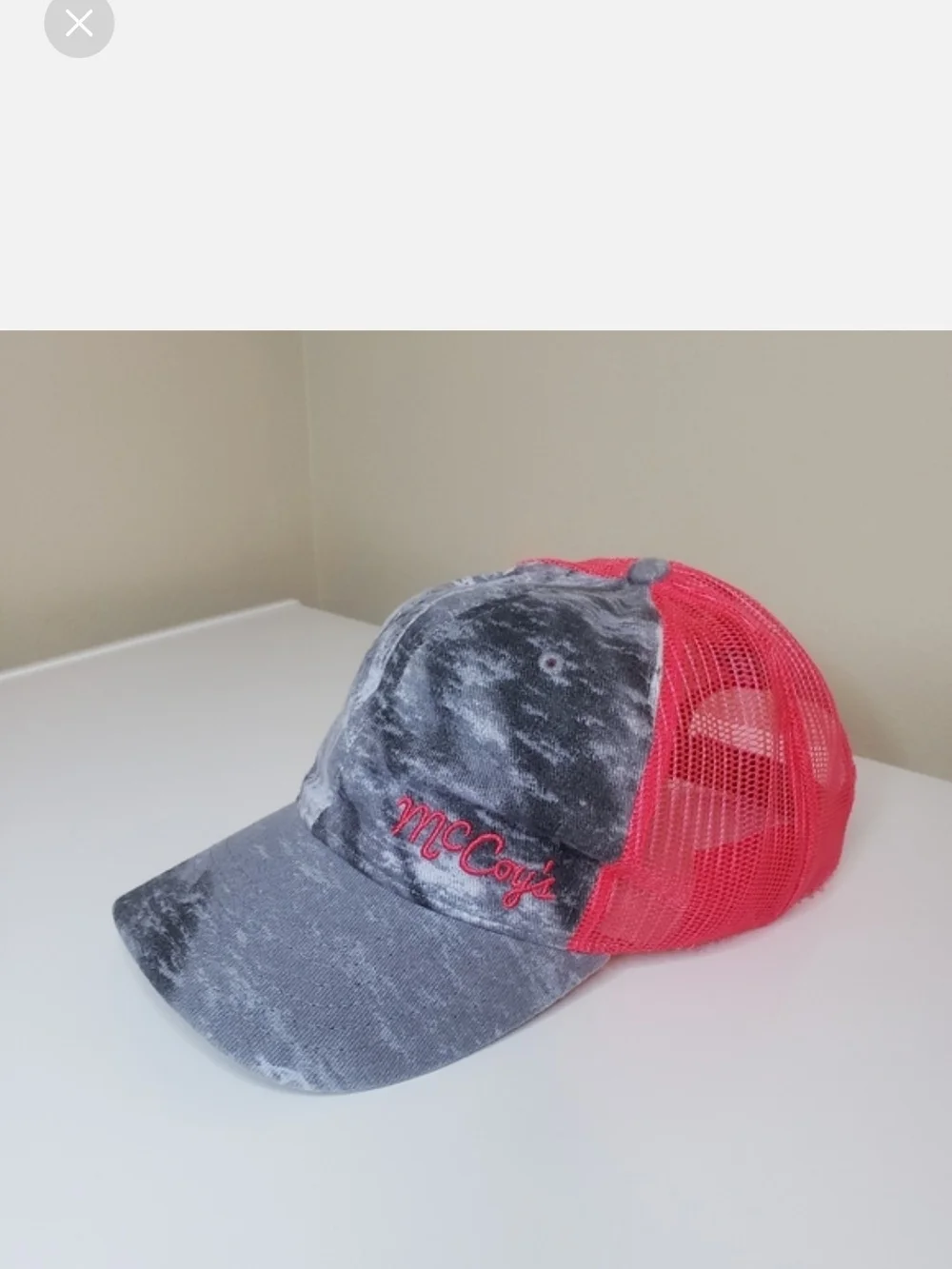 McCoy's Building Supply Pink & Gray Acid Wash Distressed Trucker Hat Neon Mesh